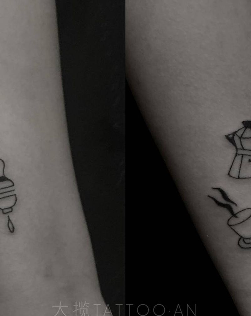 咖啡师的专属纹身图片_手臂几何纹身图案