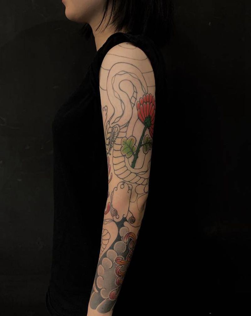 传统花臂上色-未完待续纹身图片_手臂新传统纹身图案