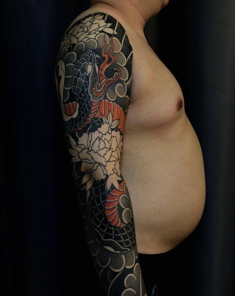 老传统花臂纹身图片_老传统纹身图案