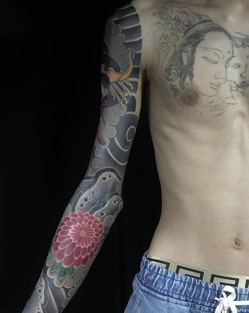 日式花臂老传统纹身图片_老传统纹身图案