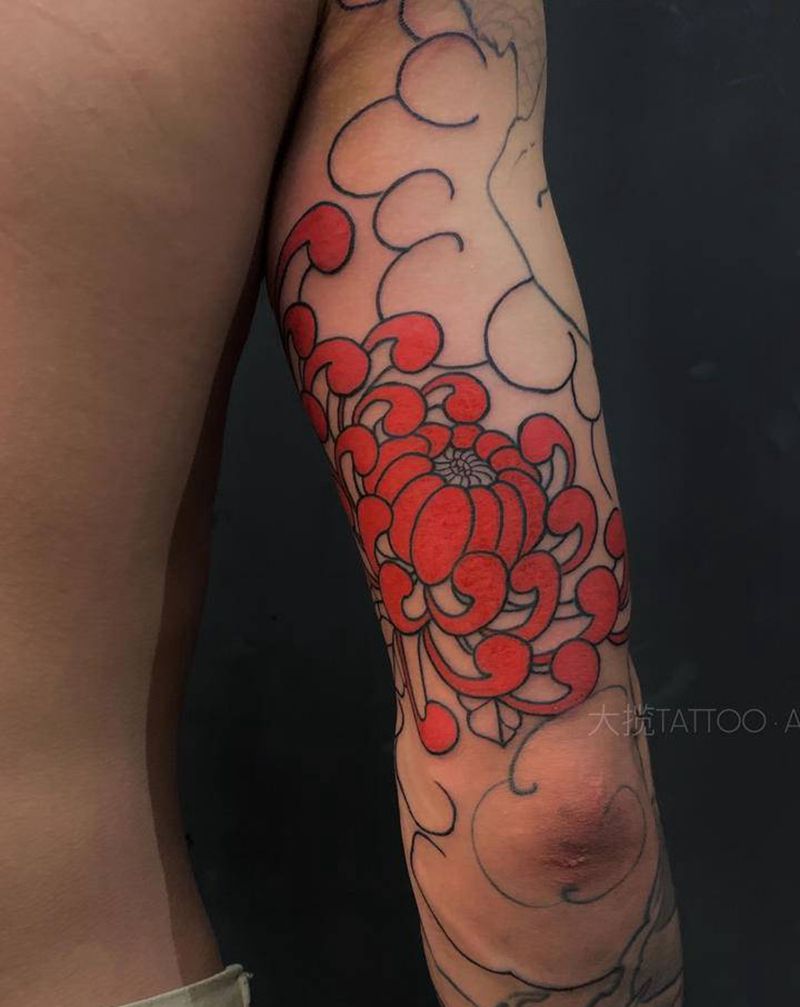 传统菊花纹身图片_手臂老传统纹身图案