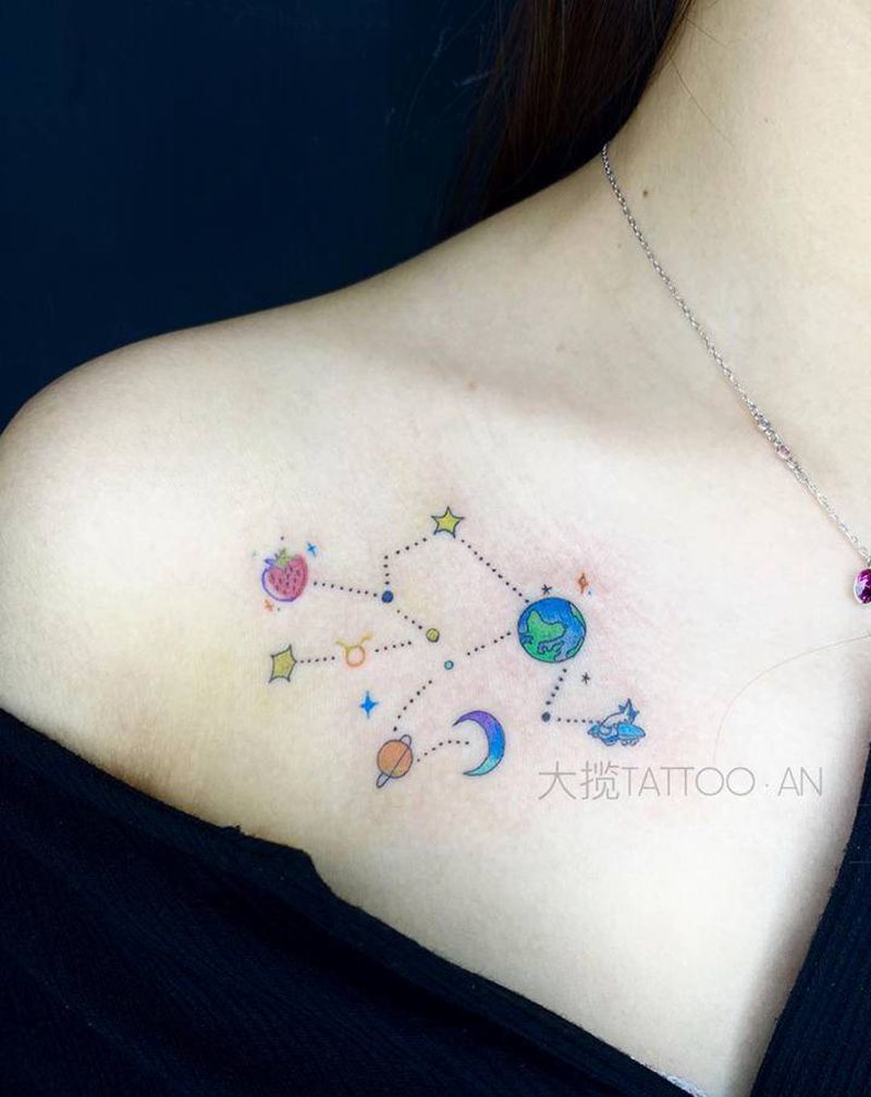 小清新纹身图片_肩部纹身图案