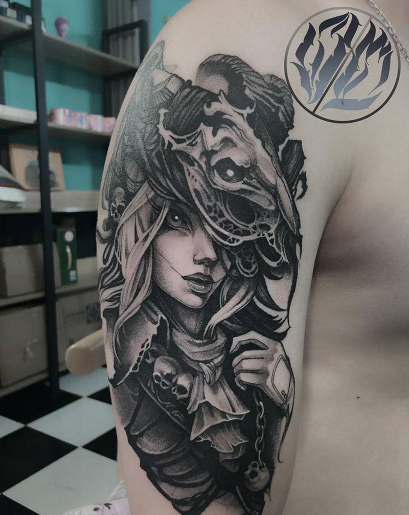 暗黑女纹身图片_臀部欧美写实暗黑纹身图案