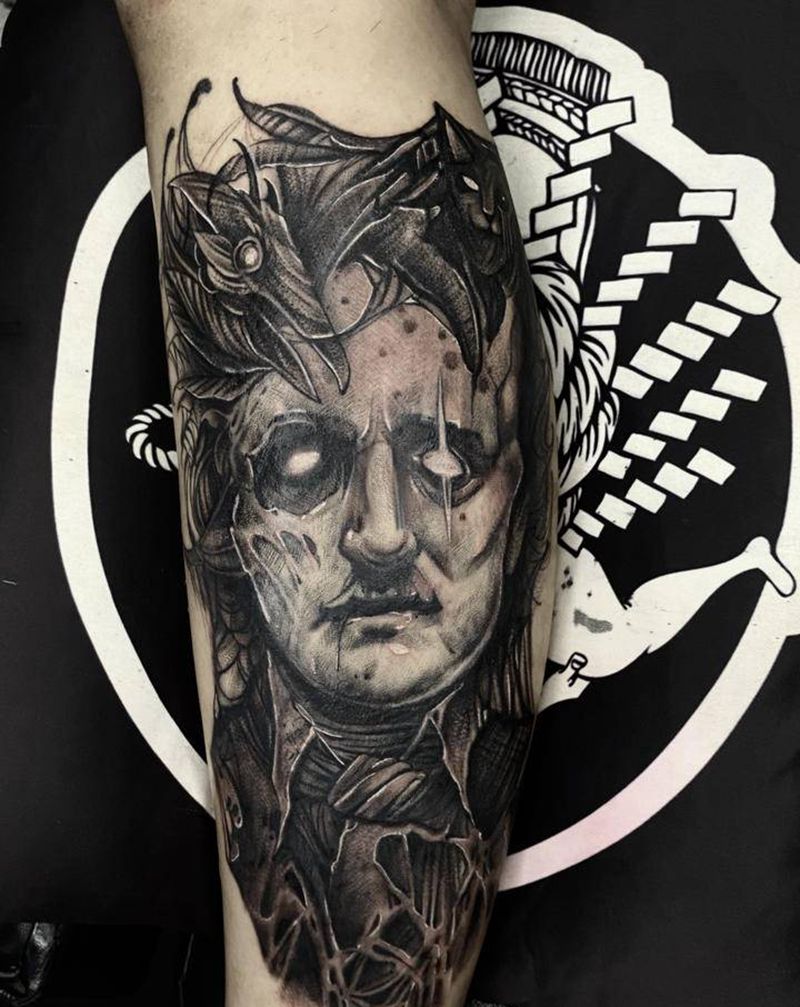 暗黑小腿写实纹身图片_腿部欧美写实纹身图案