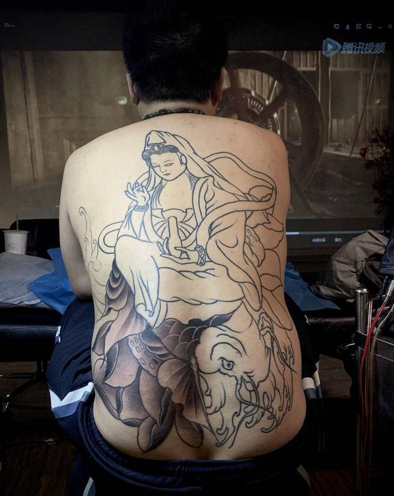 观音纹身图片_老传统纹身图案