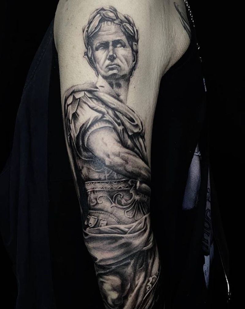 雕塑写实花臂未完成纹身图片_手臂欧美写实纹身图案