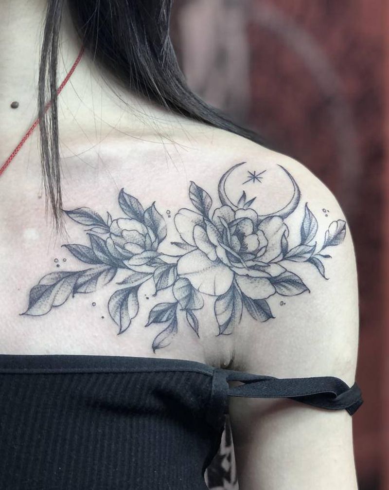 小清新素花纹身图片_肩部纹身图案