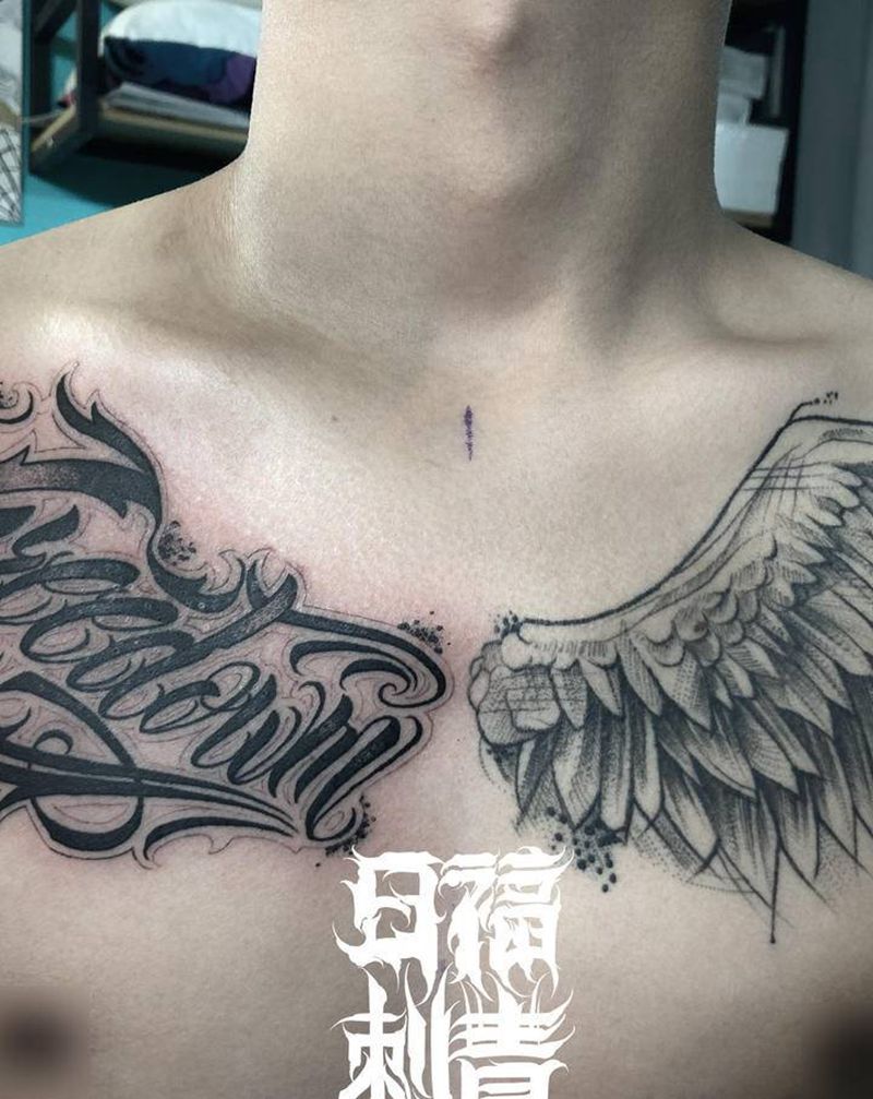 花体纹身图片_胸部花体字纹身图案