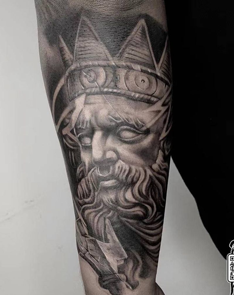 波塞冬包臂纹身图片_手臂欧美写实纹身图案