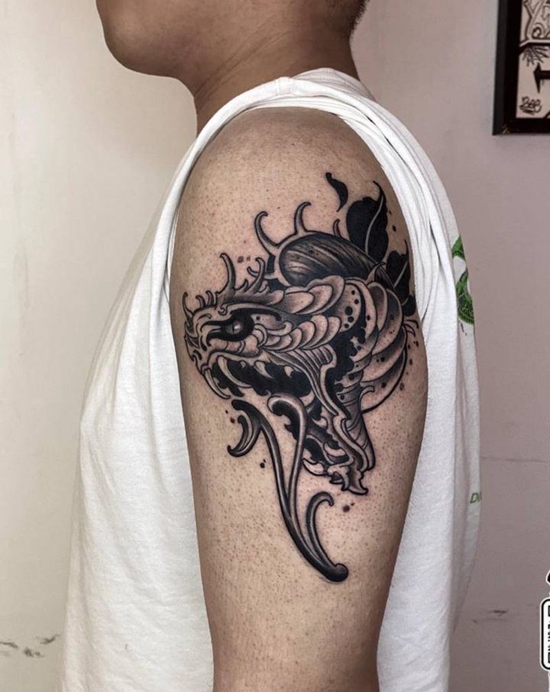 school蛇头加英文v纹身图片_手臂Old School纹身图案