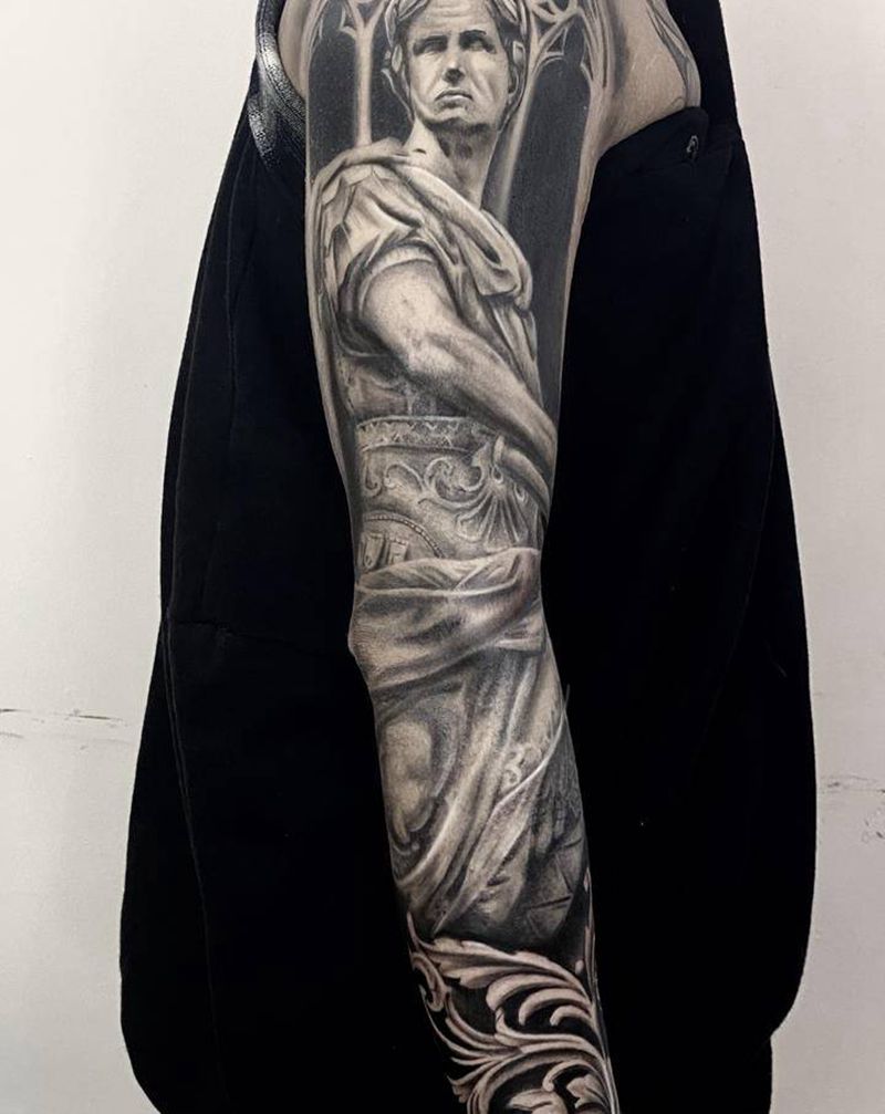 写实石膏花臂纹身图片_手臂欧美写实纹身图案