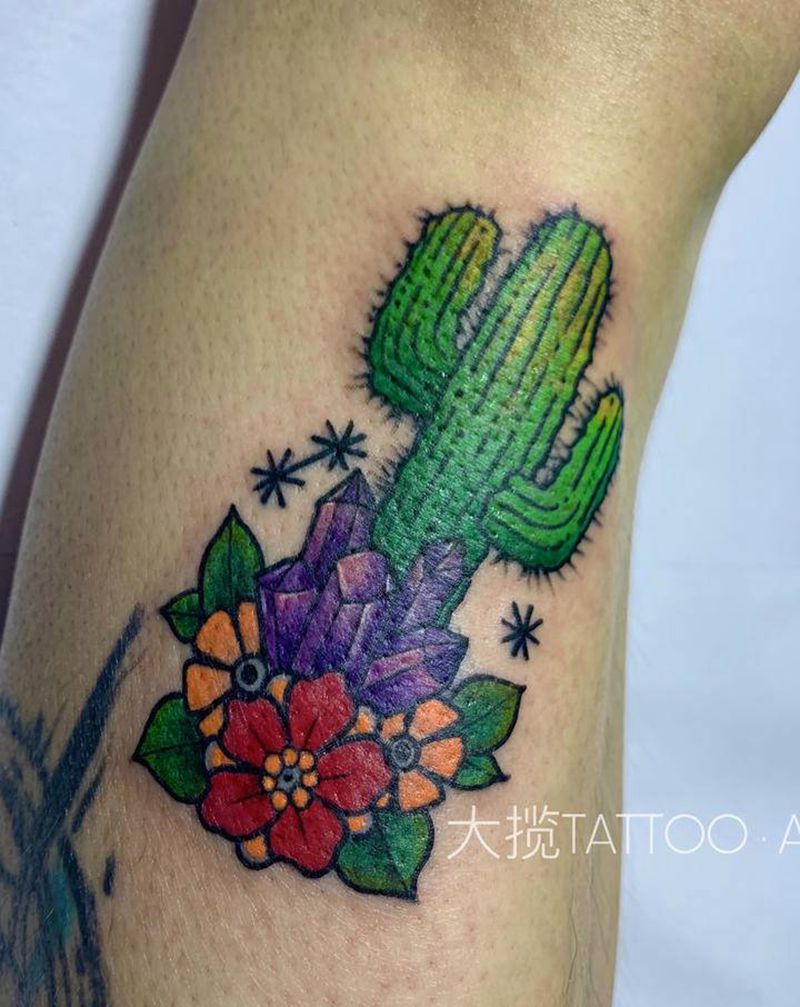 仙人掌纹身图片_腿部New School纹身图案