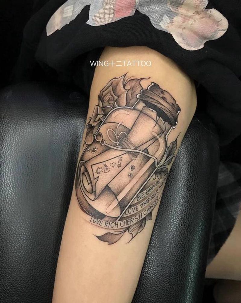 把愿望装进瓶子里纹身图片_手臂Old School纹身图案