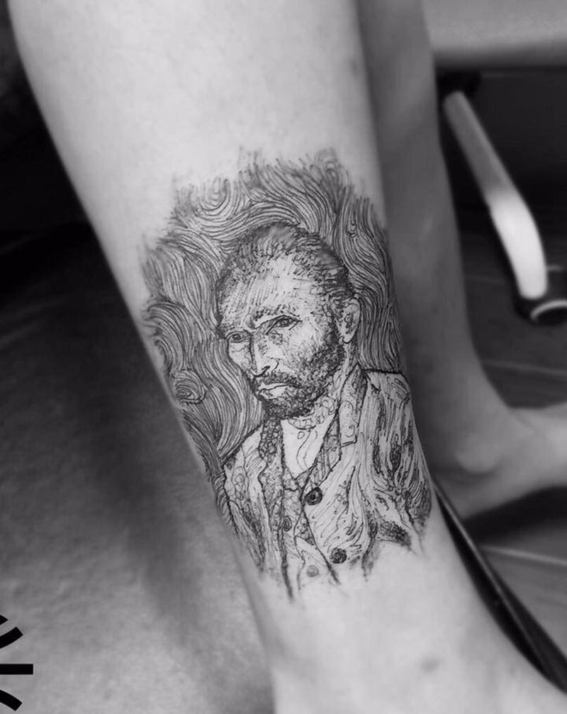 梵高纹身图片_脚部線條纹身图案