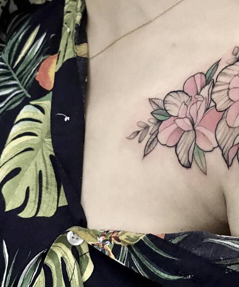 素花纹身图片_肩部纹身图案