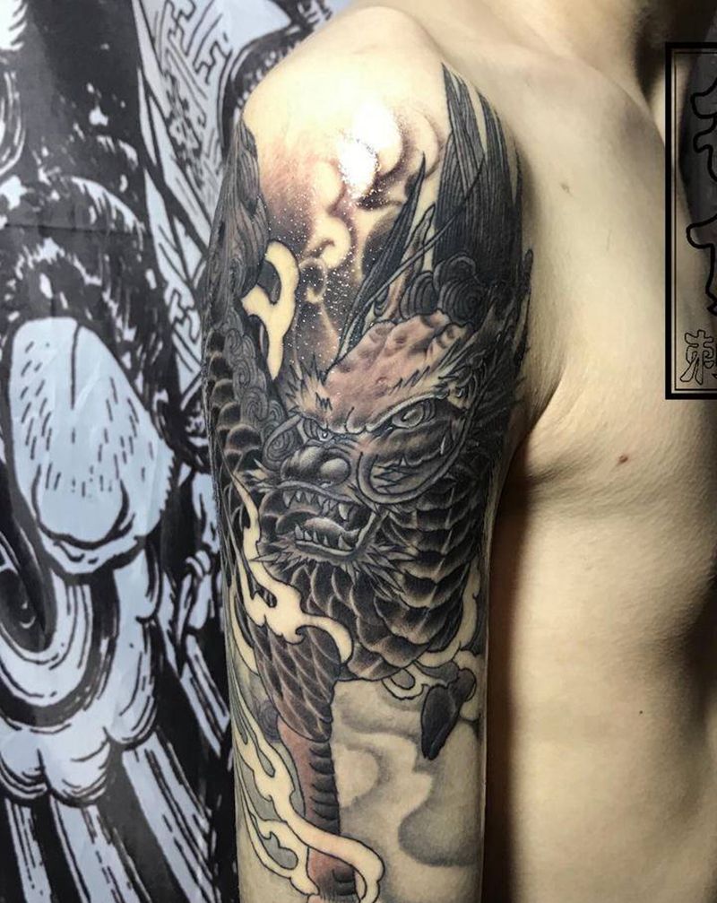麒麟臂纹身图片_手臂新传统纹身图案