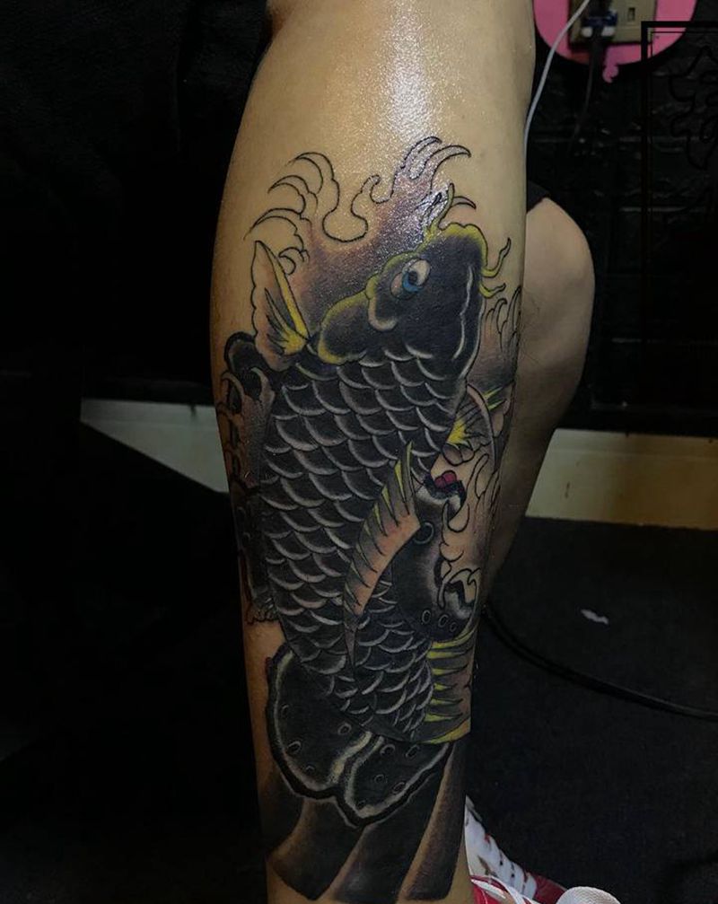 遮蓋魚纹身图片_腿部老传统纹身图案