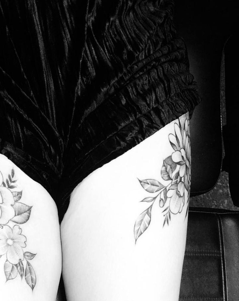 花纹身图片_腿部纹身图案