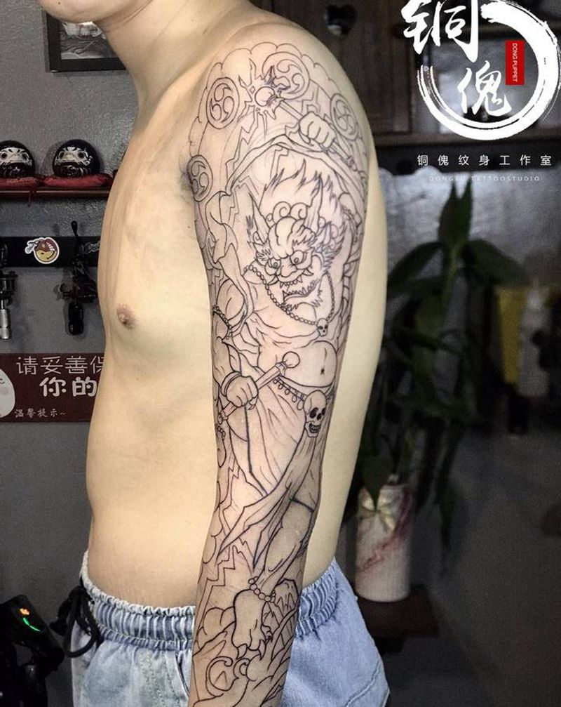 传统雷神花臂纹身图片_手臂老传统纹身图案
