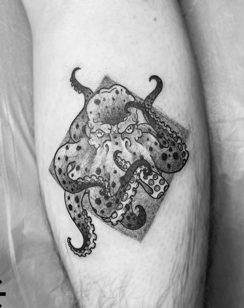 原创设计章鱼纹身图片_脚部纹身图案