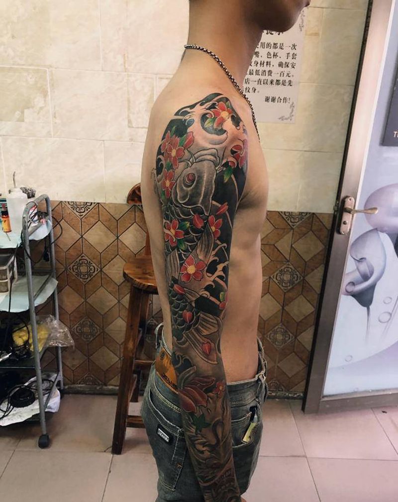 花臂纹身图片_手臂新传统纹身图案