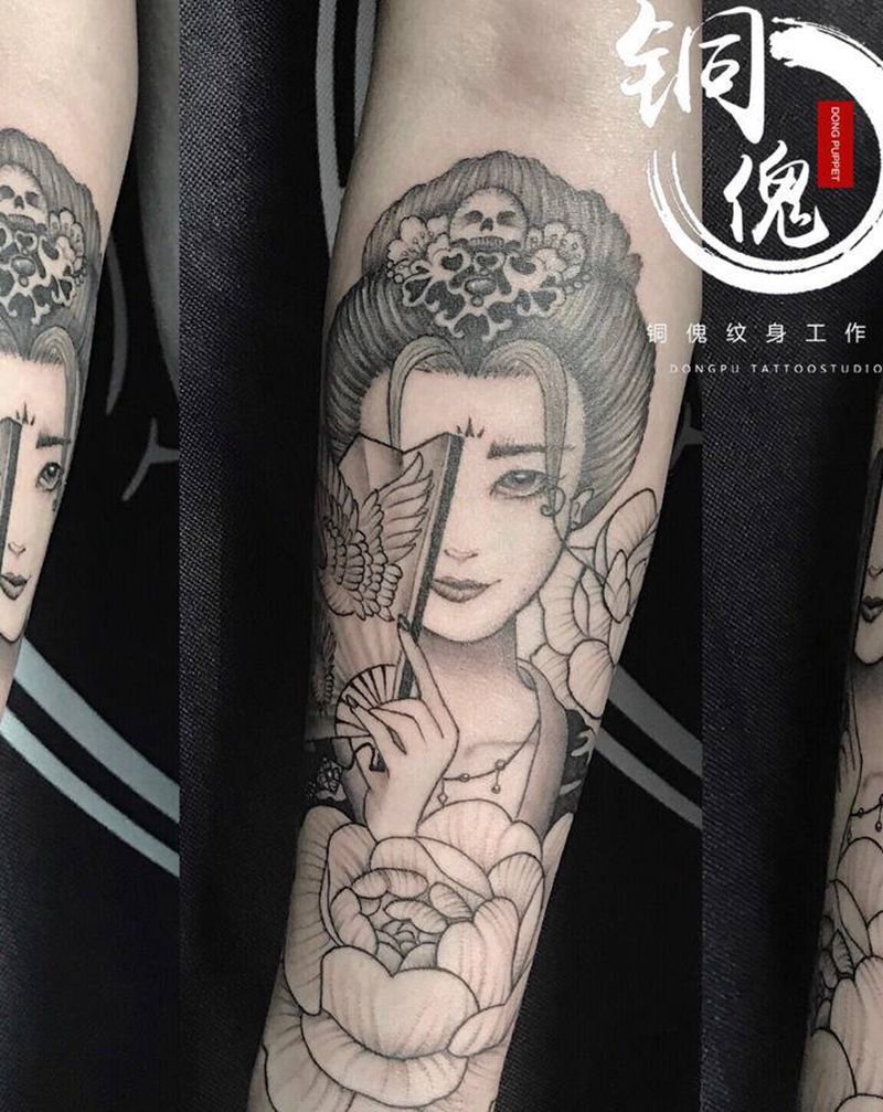 艺妓小清新类纹身图片_手臂新传统纹身图案