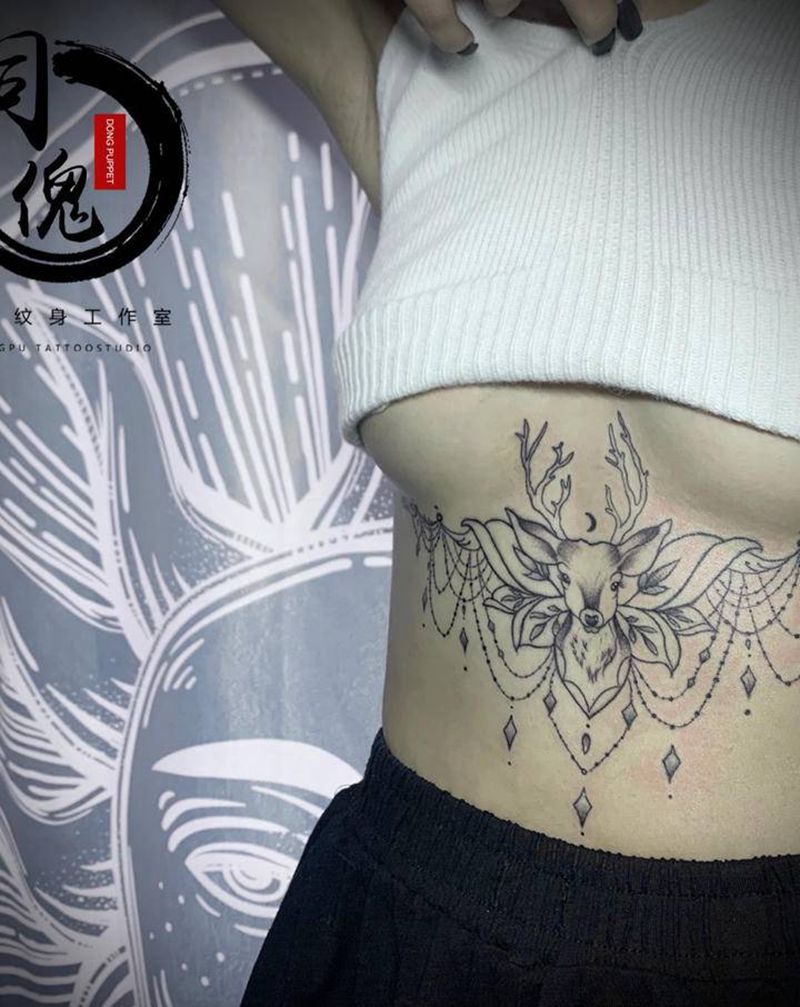 腹部纹身鹿纹身图片_腹部纹身图案