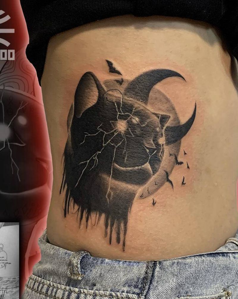 客戶貓咪纹身图片_腰部纹身图案