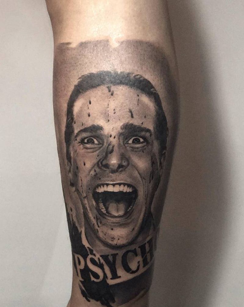 美国精神病人纹身图片_腿部欧美写实纹身图案