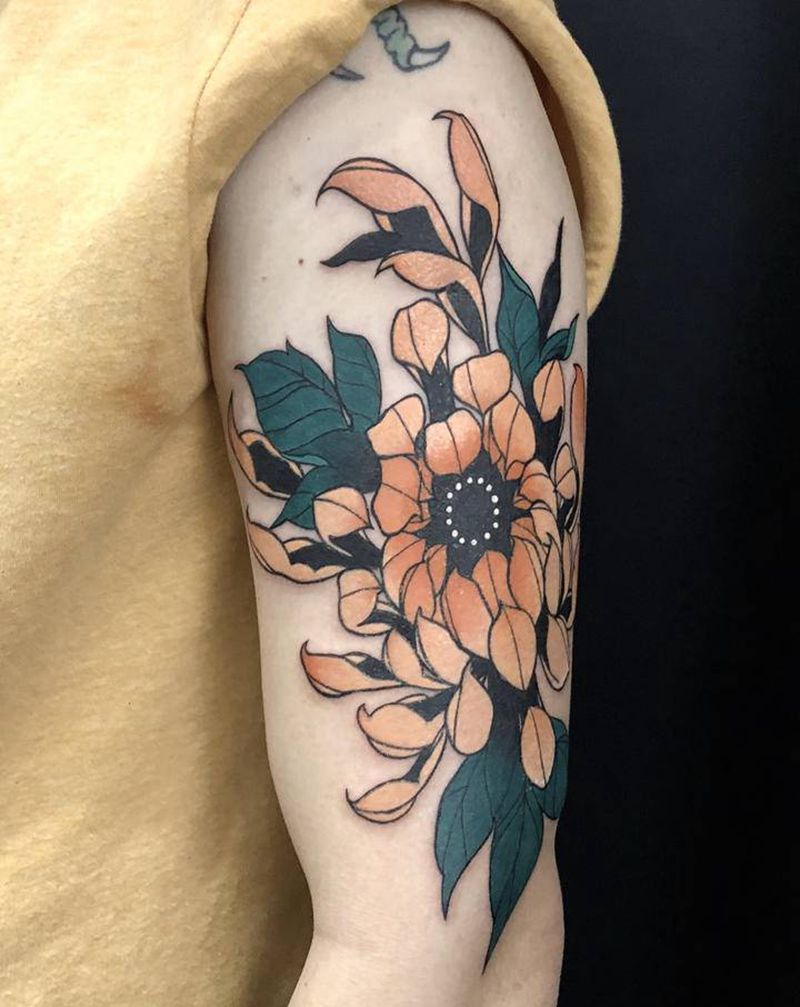 日式·菊纹身图片_手臂手部老传统纹身图案