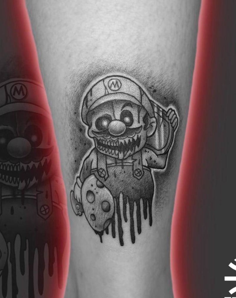 超级玛丽纹身图片_脚部纹身图案
