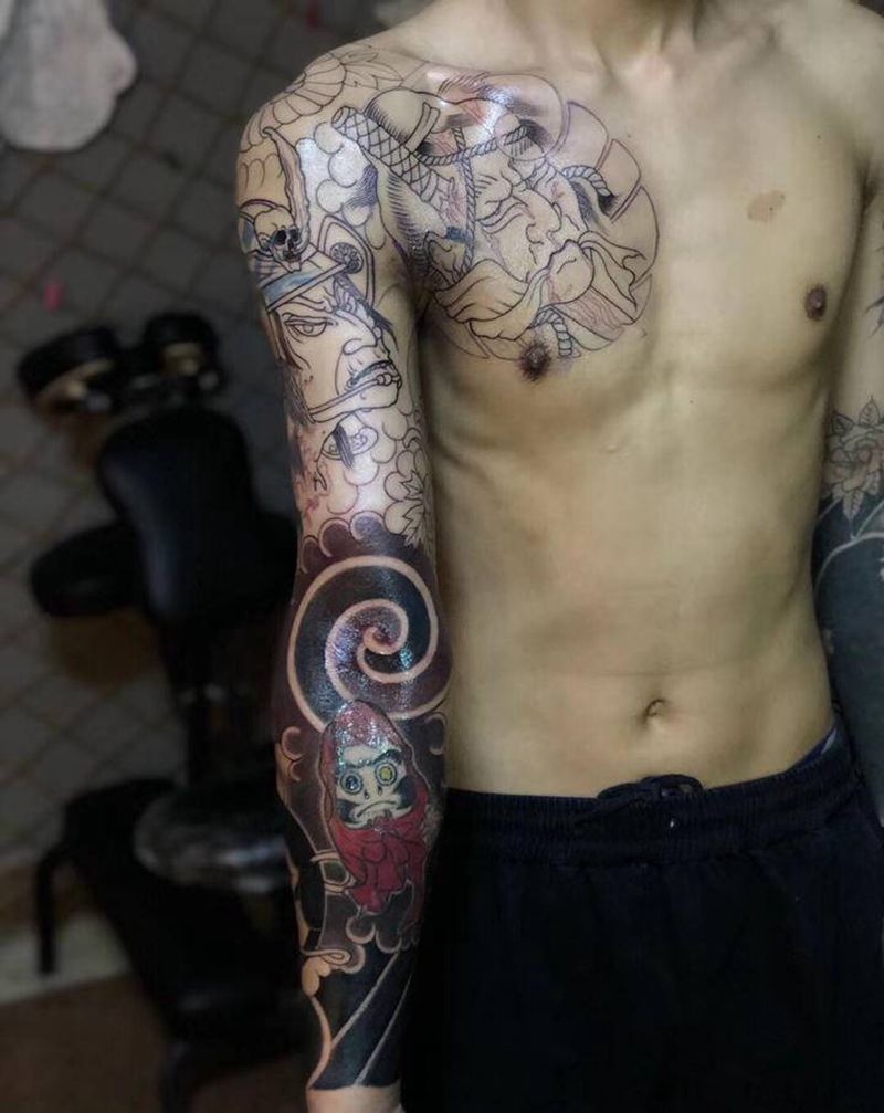 花臂未完纹身图片_手臂纹身图案