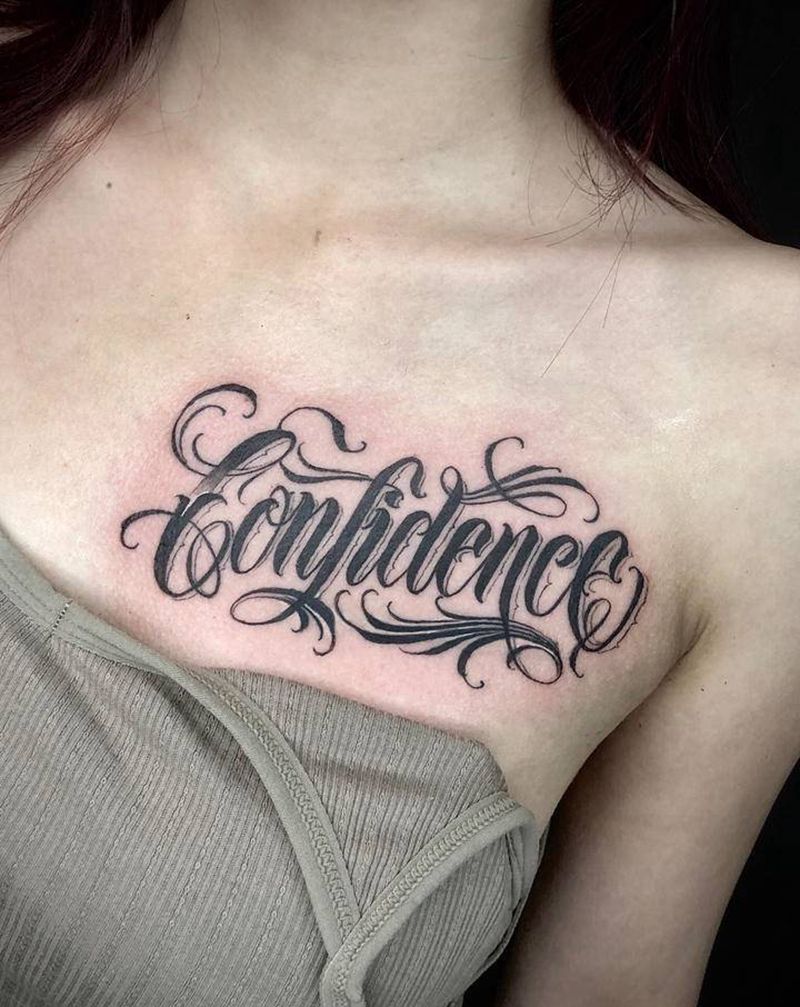 设计花体字，小遮盖纹身图片_胸部花体字纹身图案