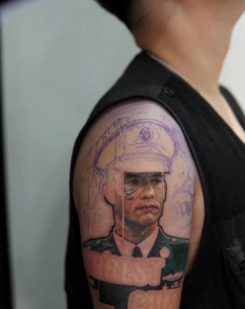 阿甘纹身图片_手臂欧美写实彩色写实 肖像欧美纹身图案