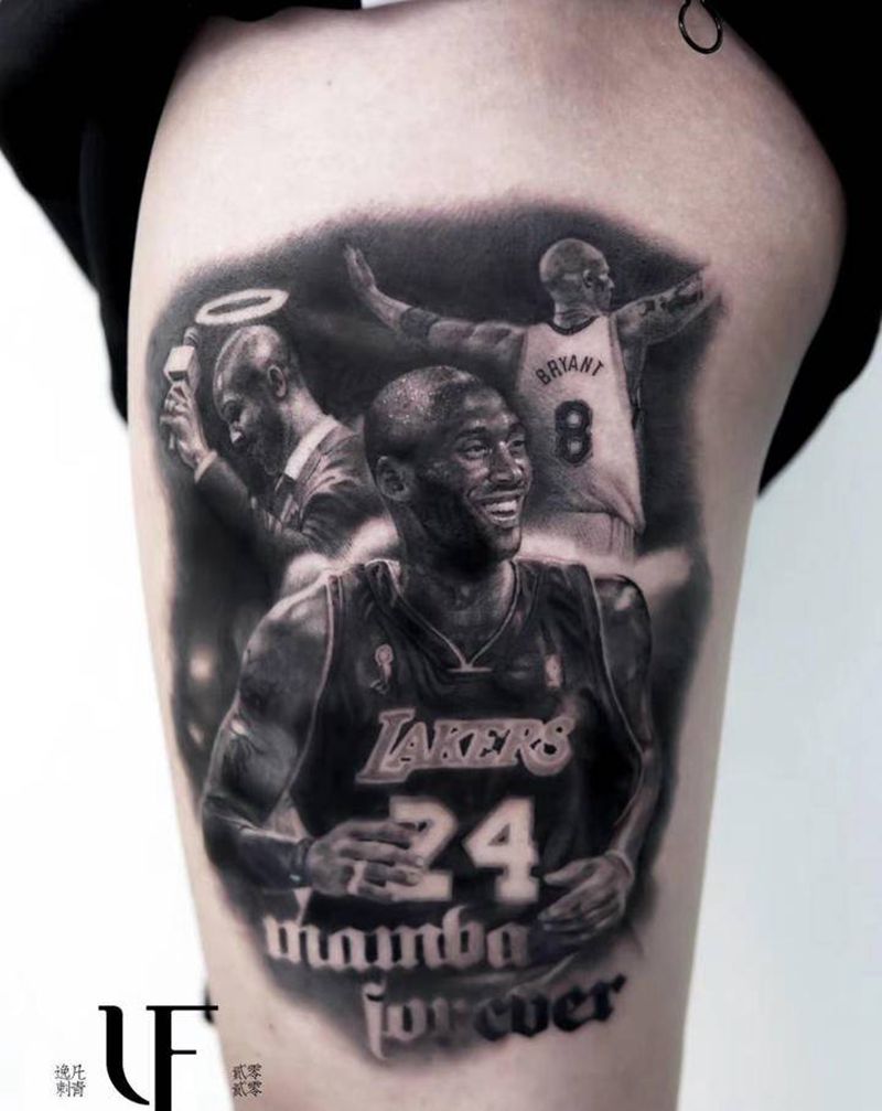 科比纹身图片_腿部欧美写实科比 写实mamba纹身图案