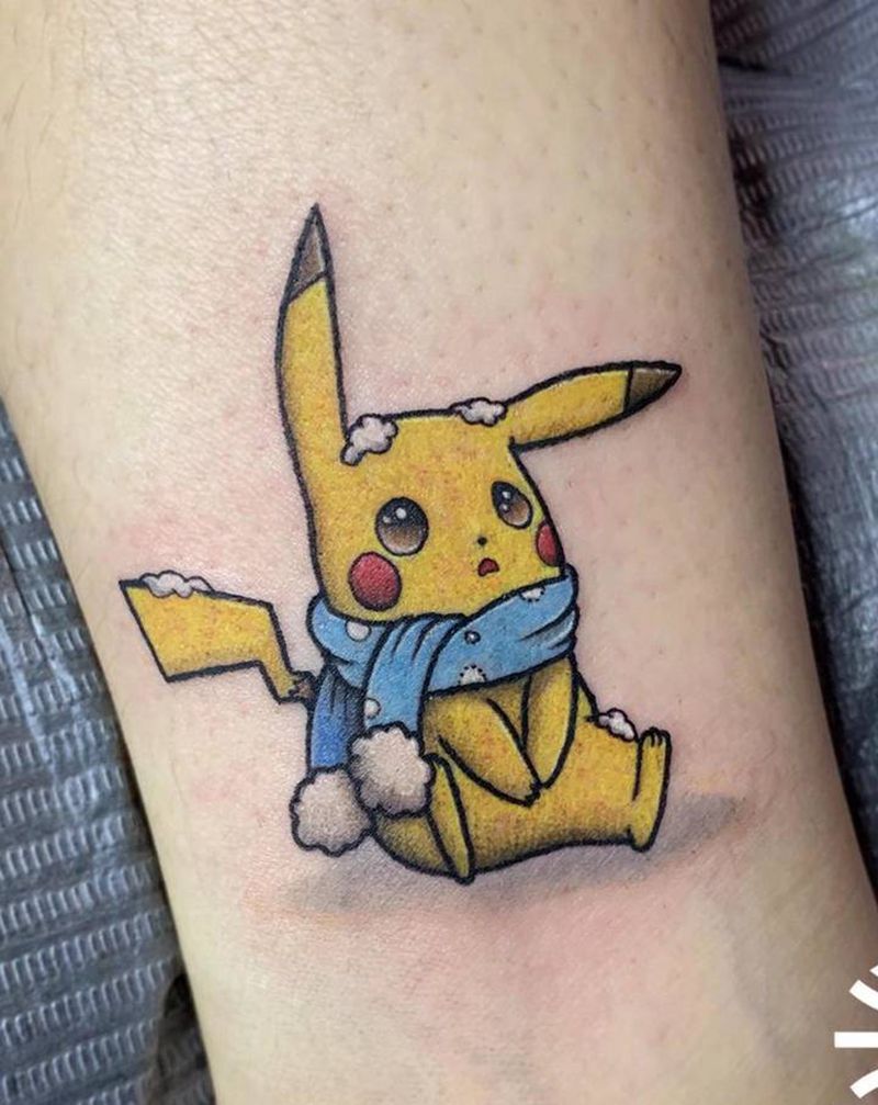 皮卡丘纹身图片_腿部纹身图案
