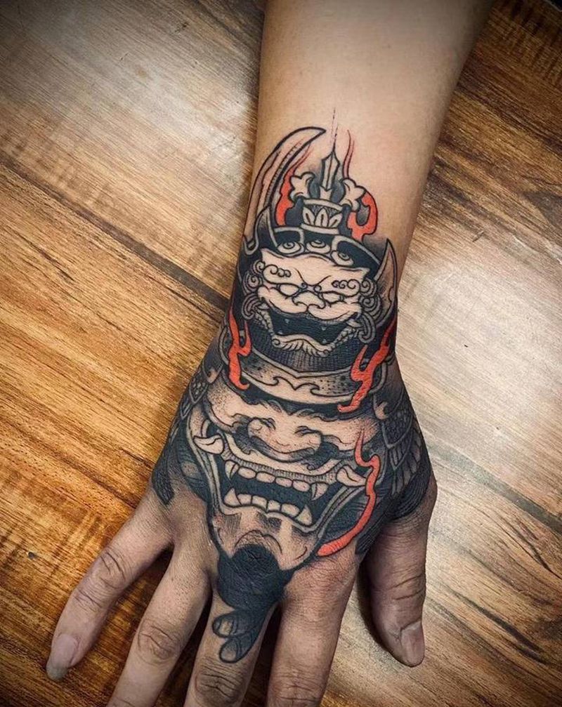 鬼武士纹身图片_手部纹身图案