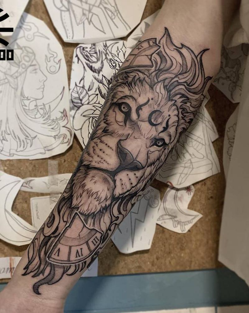 狮子纹身图片_手臂纹身图案