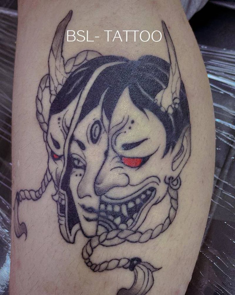 日式图案：般若纹身图片_腿部新传统纹身图案