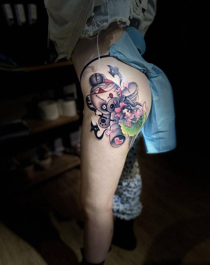 盖疤纹身图片_腿部纹身图案