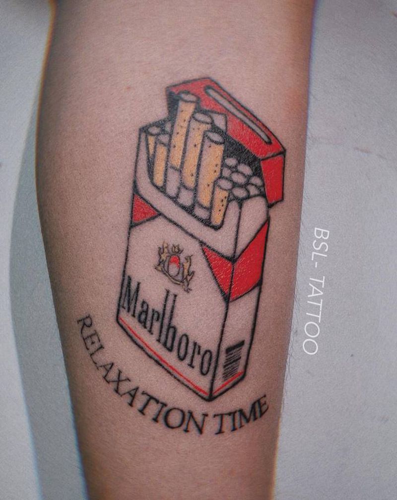 Old school：万宝路纹身图片_腿部Old School纹身图案