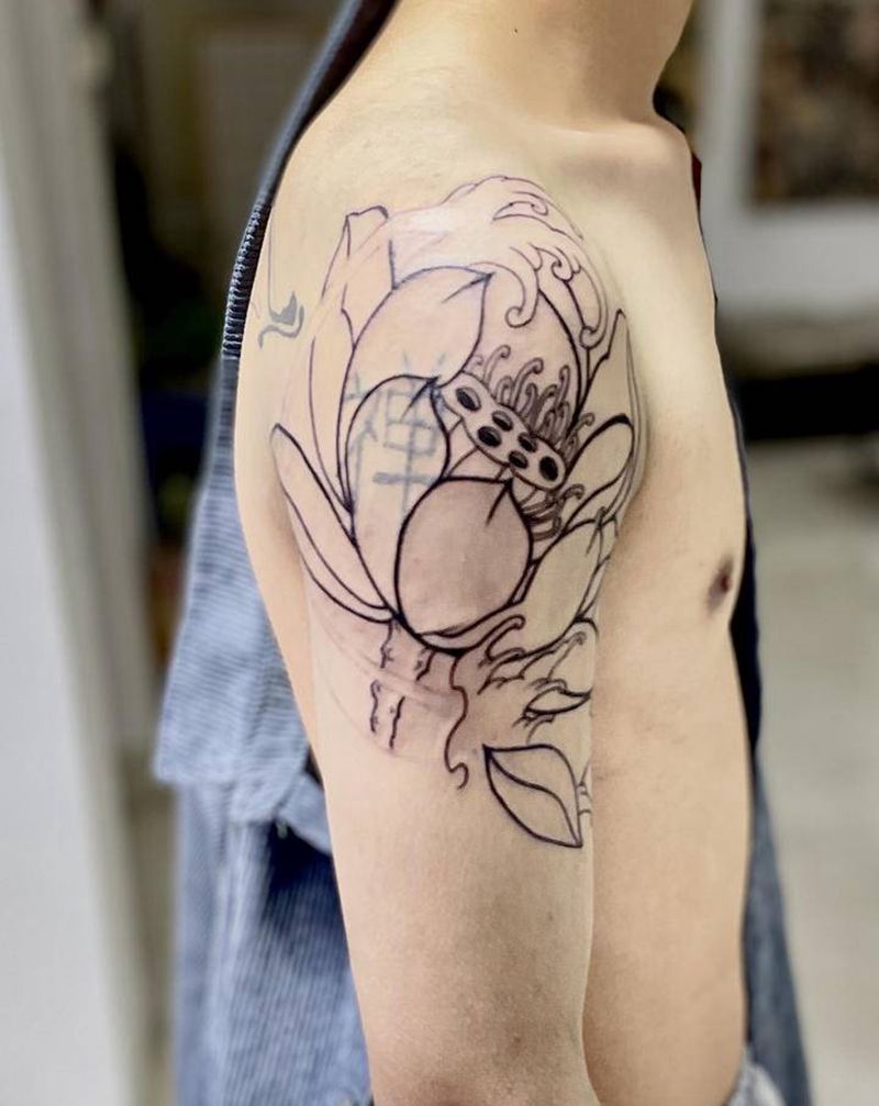 遮蓋：蓮花纹身图片_手臂新传统纹身图案