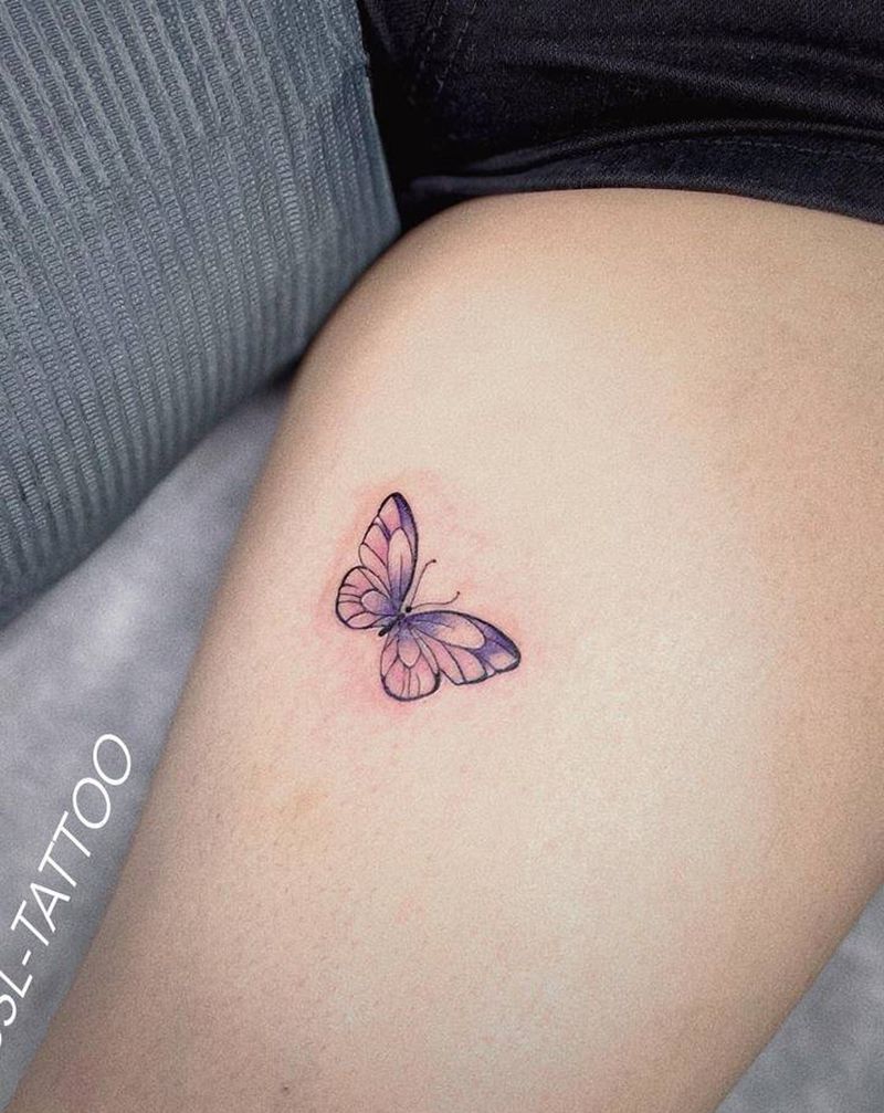 遮盖：蝴蝶纹身图片_腿部点刺蝴蝶纹身图案