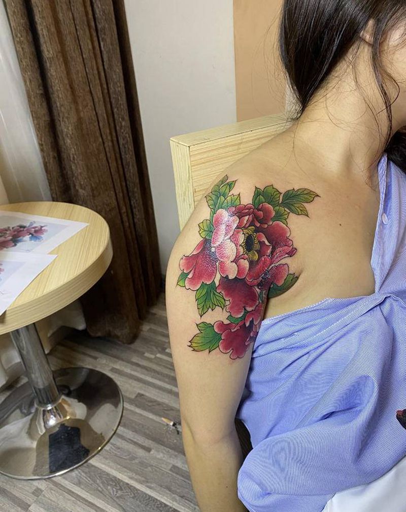 牡丹花遮盖纹身图片_手臂纹身图案