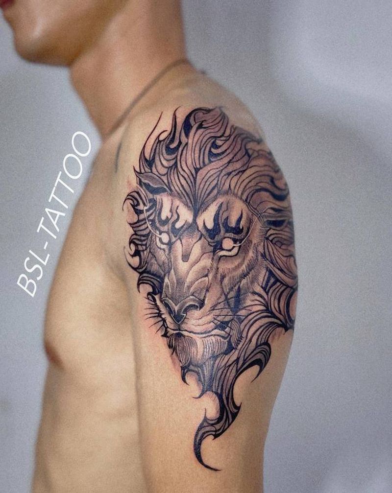 自带图：狮子纹身图片_手臂图腾狮子纹身图案
