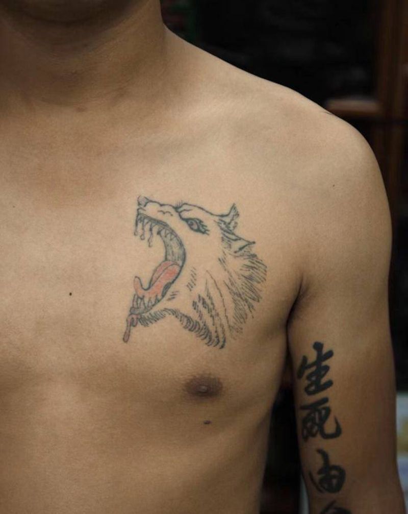 遮遮盖纹身图片_胸部纹身图案