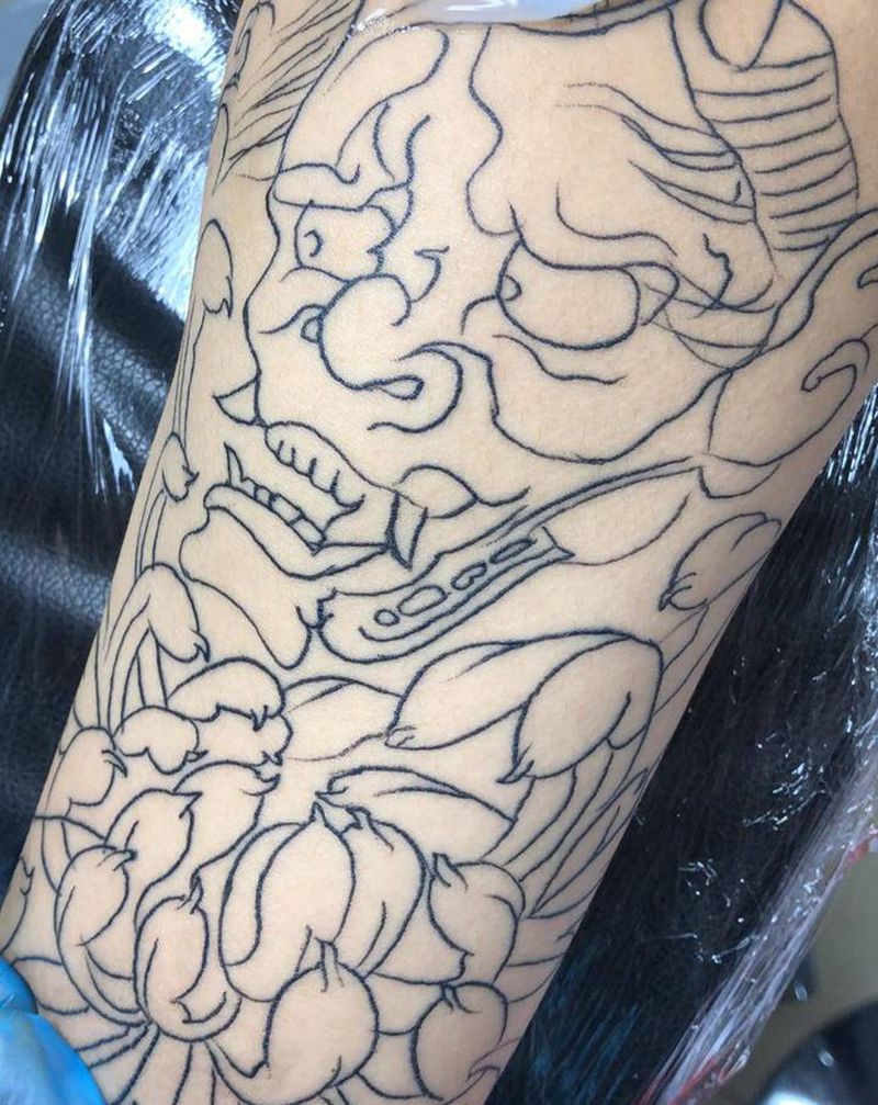 般若纹身图片_肩部老传统纹身图案