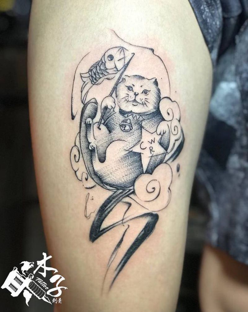 猫纹身图片_腿部纹身图案
