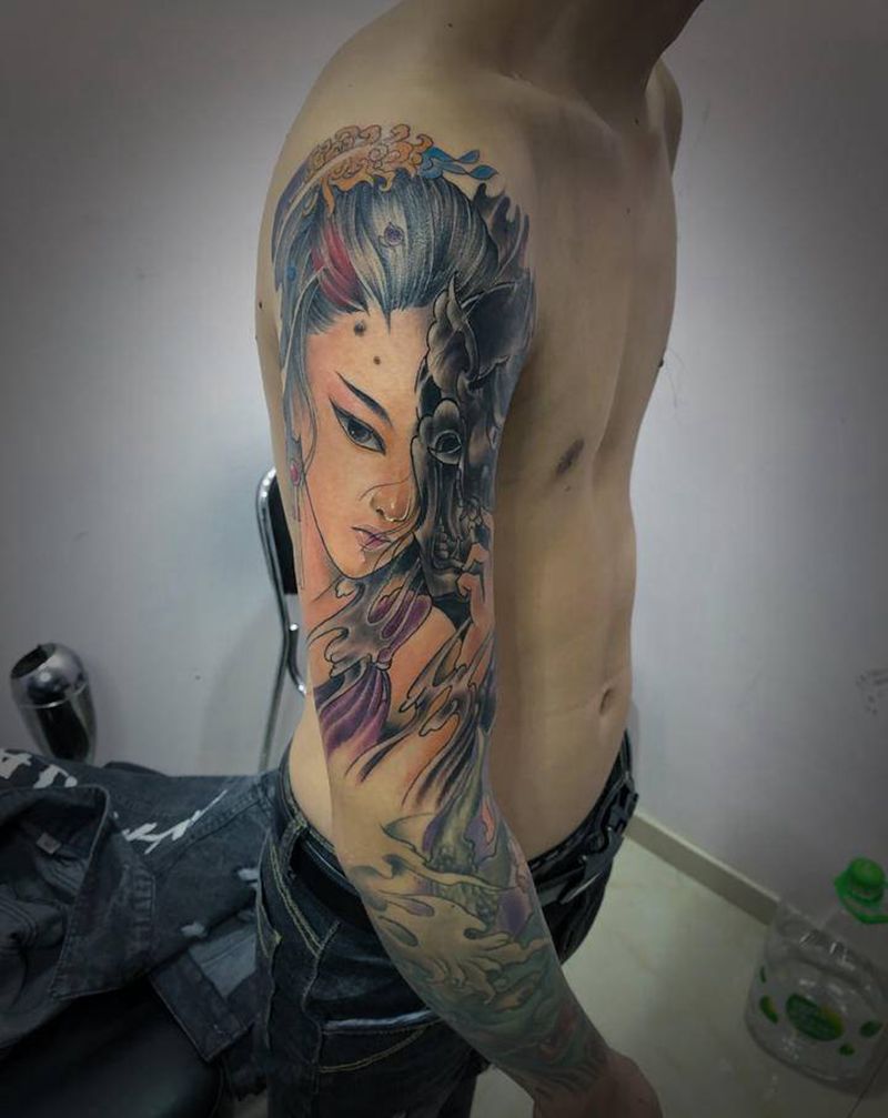 艺伎纹身图片_手臂新传统纹身图案