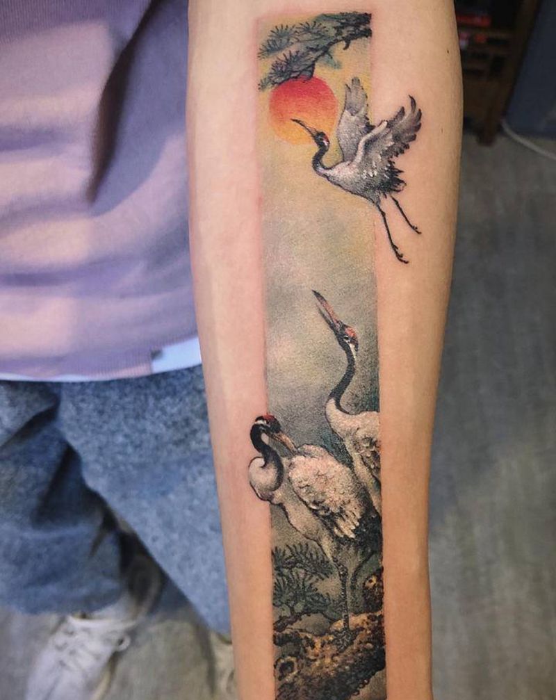 《指日高升》纹身图片_手部新传统水墨国画纹身图案